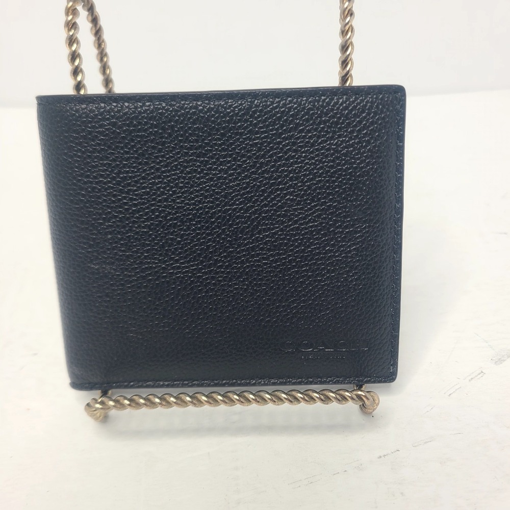 Coach Men's ID Billfold Wallet Black‎ Pebbled Leather